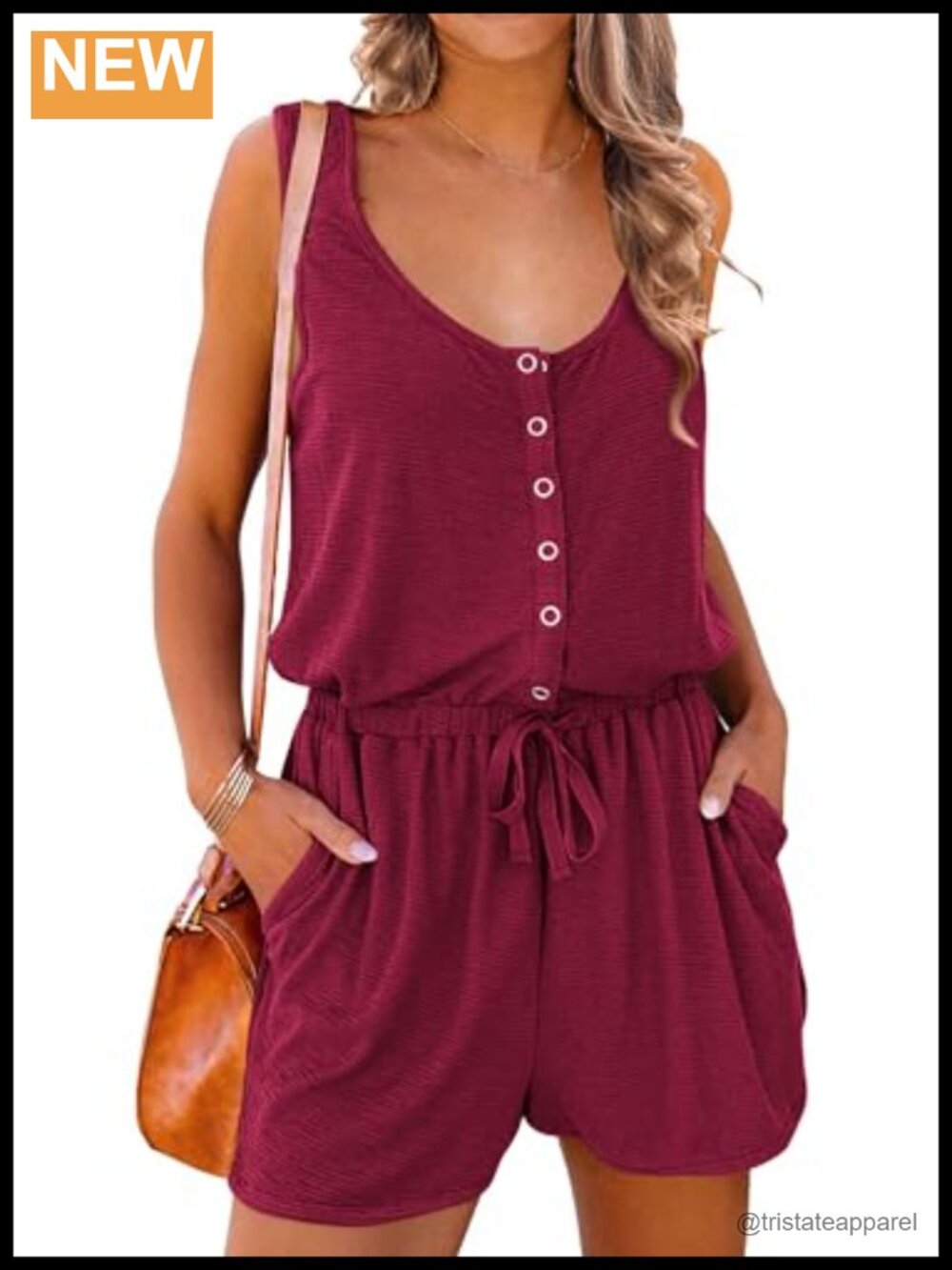 Women's Sleeveless Tank Romper Scoop Neck Drawstring Short Jumpsuit Pockets